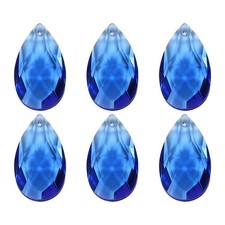 6Pcs K9 Crystal Pendants Teardrop Beads 38mm Chandelier Prisms DIY Blue