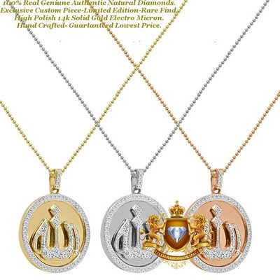 Real Genuine Natural Diamond Allah God Muslim Pendant Charm + Chain Small 1.25''