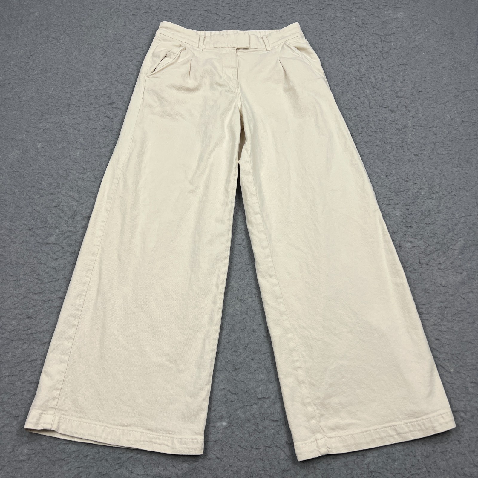 American Eagle Trouser Women’s 6 Cream Pleated High Rise Wide Leg Drape Pants