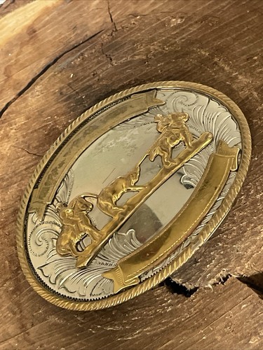 Vintage German Silver Horse Wrangling Rodeo Belt Buckle Cowboy Western Oval