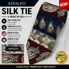 New Men's Adolfo Tie Multicolor Geometric Silk Made in USA NWOT