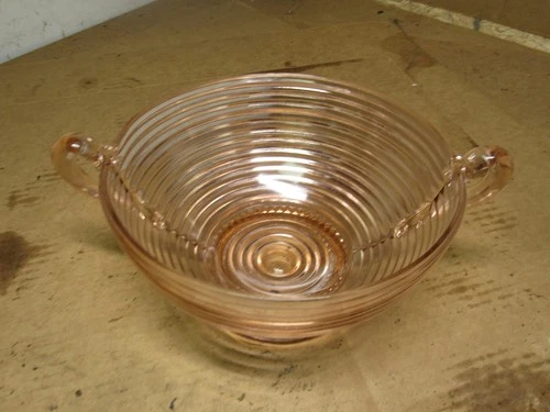 Anchor Hocking Manhattan Park 9" Pink Footed Depression Glass Serving Bowl