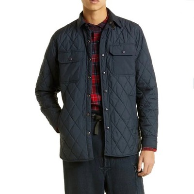 RRL Ralph Lauren Quilted Navy Blue Snap Up Shirt Jacket S NEW