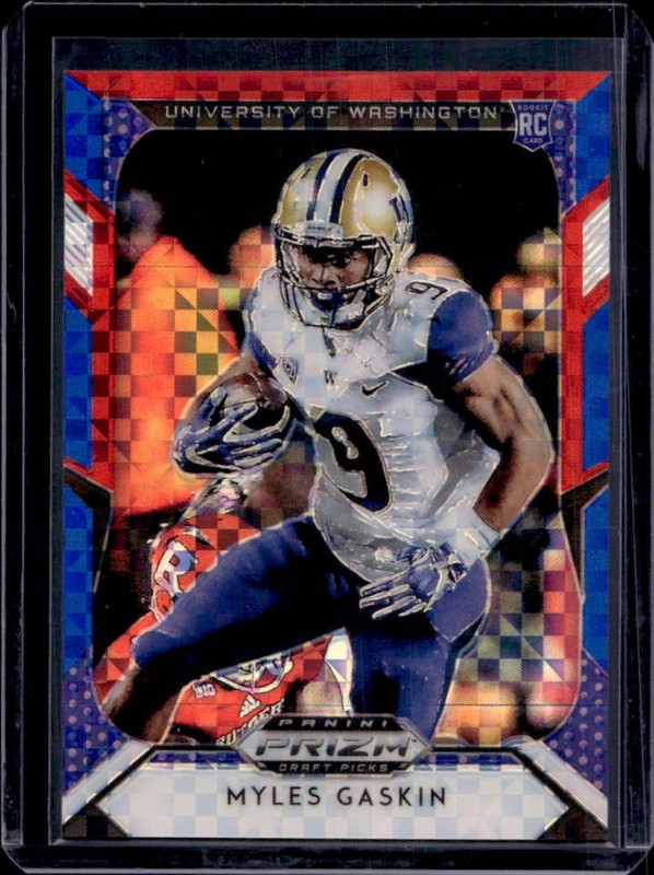 2019 Panini Prizm Draft Picks Myles Gaskin RC Prizm Red White and Blue #/99