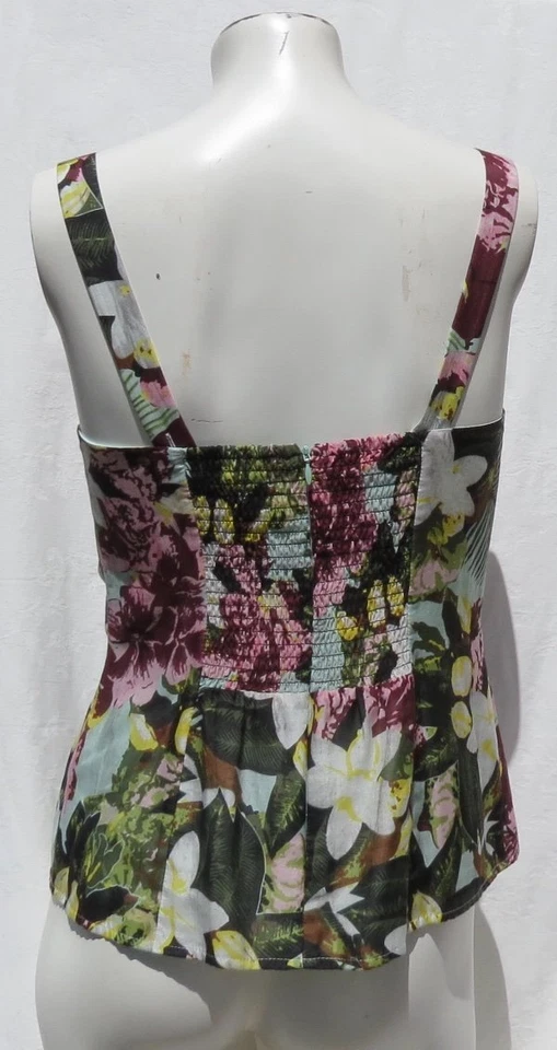 Camiseta sin mangas tropical bustier de algodón gasa estampado floral verde rosa $79 CAbi #340 4 6 Foto 2 de 4