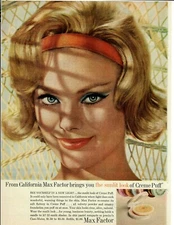 1963 Max Factor Vintage Print Ad The California Sunlit Look of Creme Puff