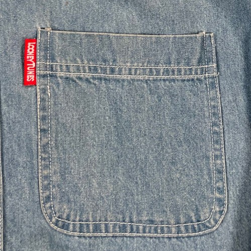 Looney Tunes Warner Bros Studio Store Embroidered Denim Long Sleeve Shirt Men XS - Imagen 8 de 12