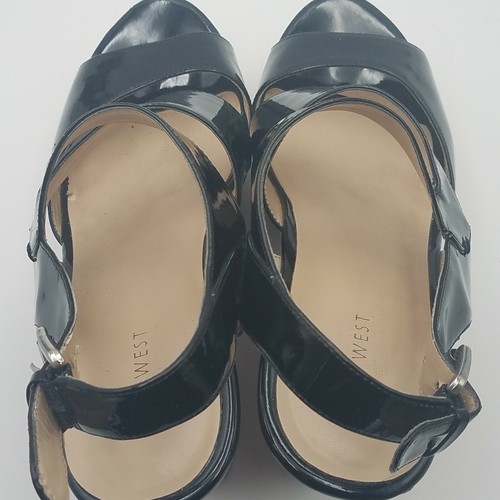 Sandali con zeppa Nine West in vernice taglia 8,5 M neri vernice pelle vegan plateau sughero - Foto 7 di 11