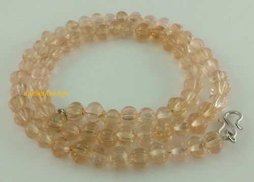 Watermelon Imperial Topaz Carved Hydro Smooth Gemstone Loose Beads 18"Necklace - Picture 2 of 6