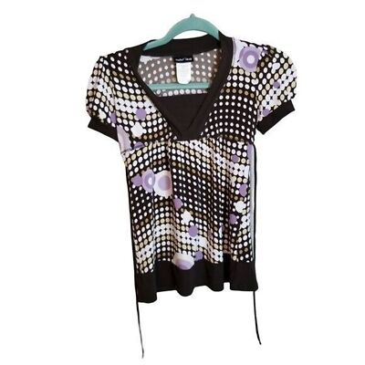 Paper Doll Womens Sz M Multicolor Polka Dot Short Sleeve Blouse