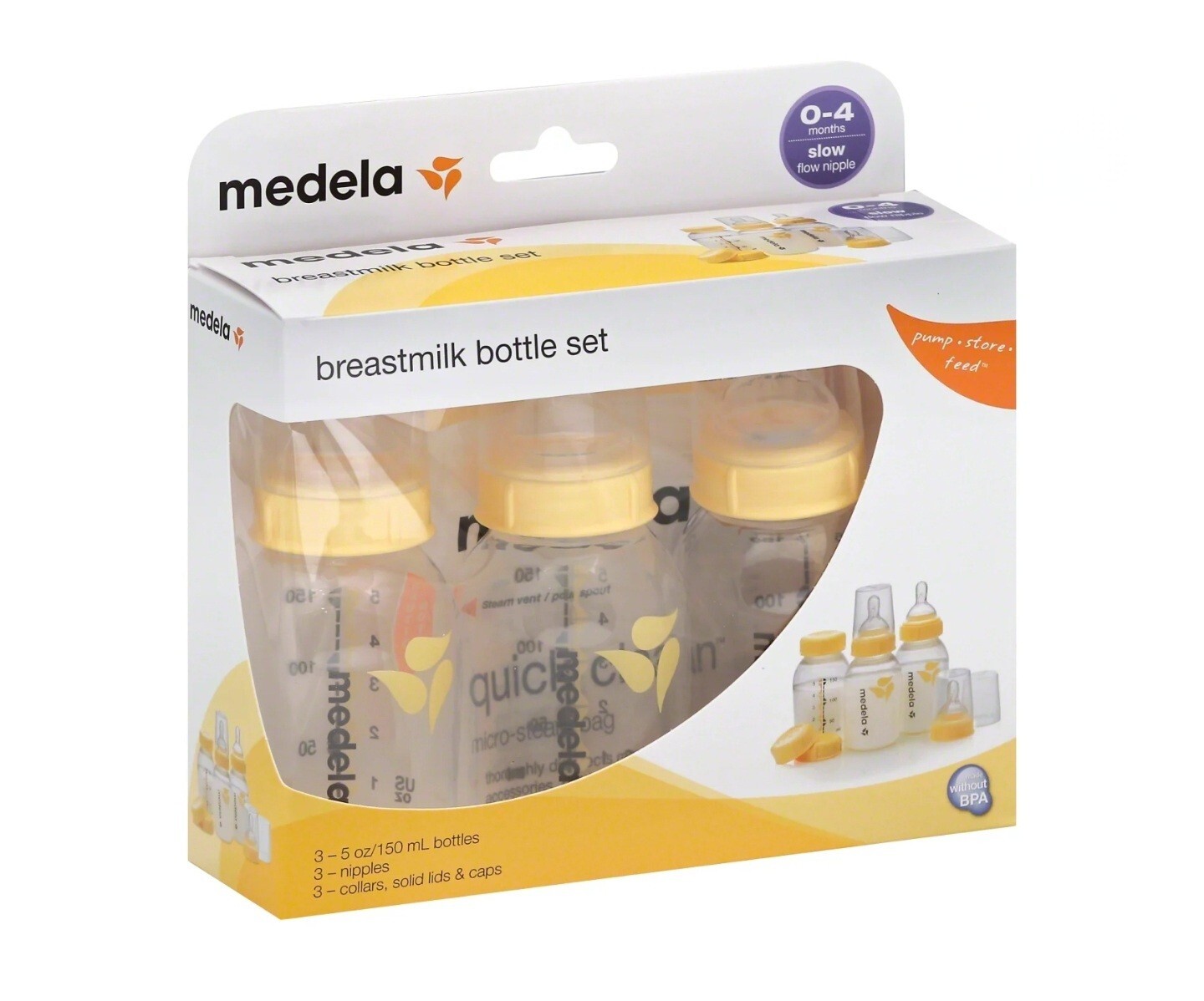 NEW Medela Slow Flow Feeding & Storage Baby Bottle Set 5oz 3 Pack 87131