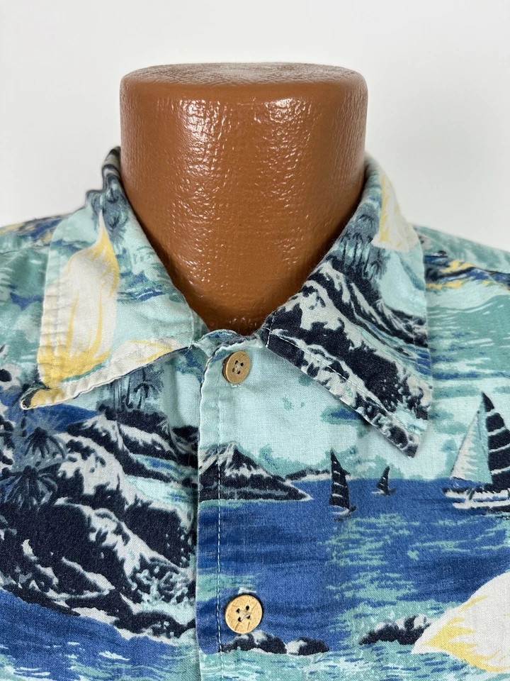 Винтажная гавайская рубашка 90-х Cherokee Waikiki мужская L парусник остров цветочный хлопок - Изображение 3 из 4