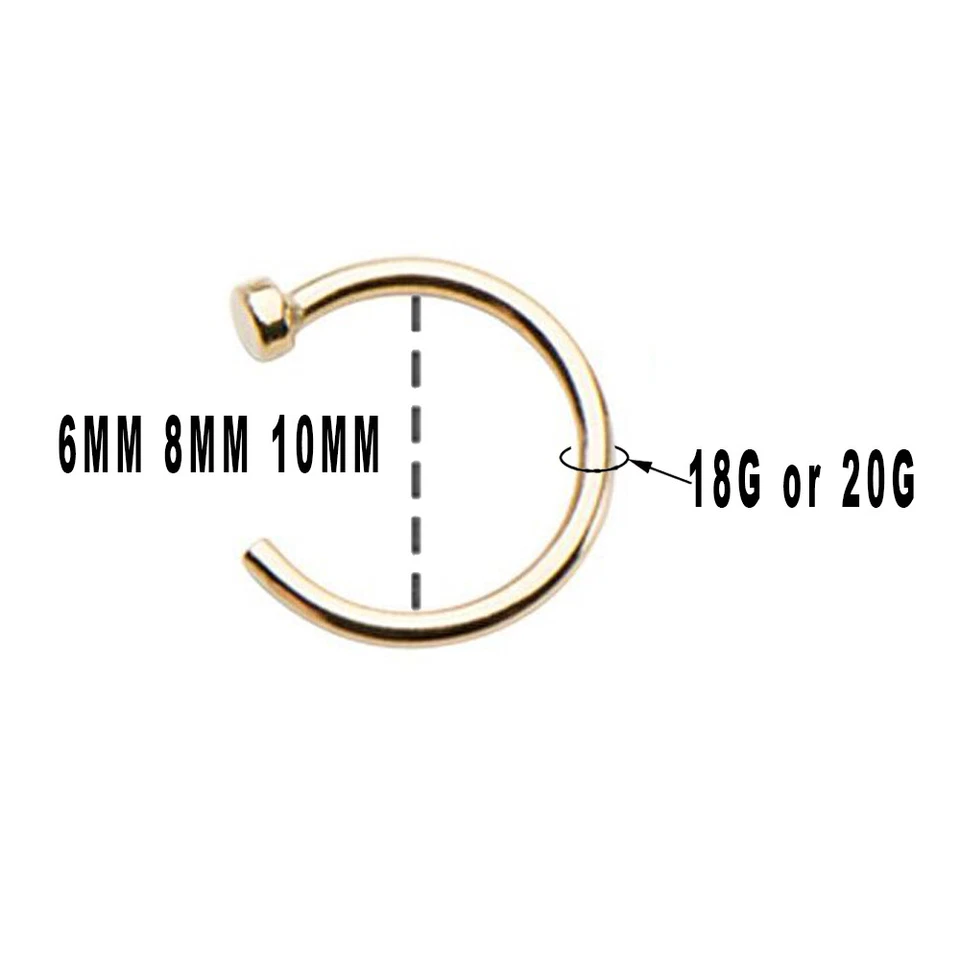 Anillo aro nariz espalda plana oro amarillo 14K 18G 20G piercing labio cejas Foto 2 de 4