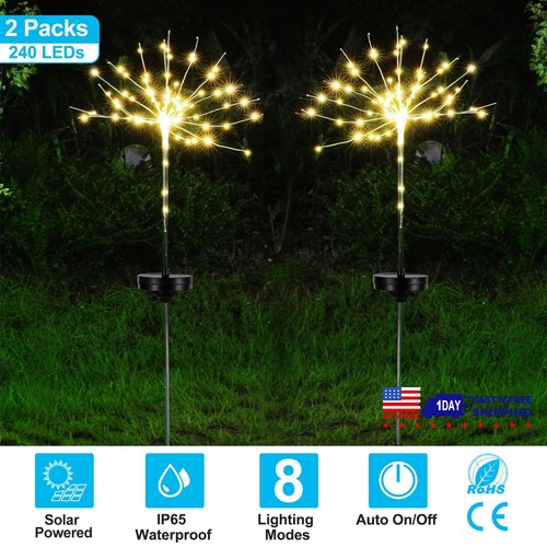 New 2Pcs Solar-Powered Starburst Lights, 240 LEDs, Garden Path Firework Decor - Bild 5 von 10