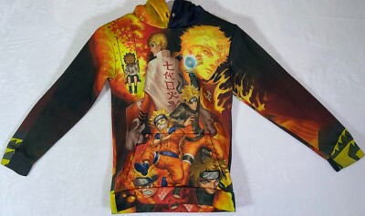 Naruto Anime Pullover Hoodie Sweatshirt Pocket All Over Print Sz Small