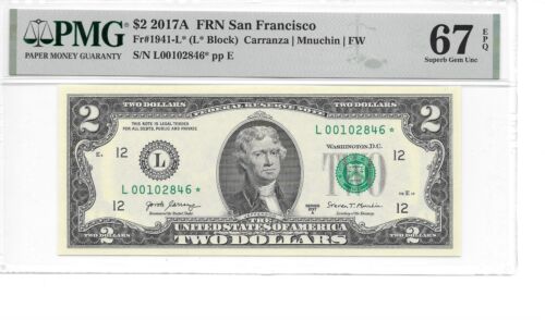2017A* San Francisco Star $2 FRN (L* Block) PMG 67 EPQ Superb Gem Uncirculated - Picture 3 of 6
