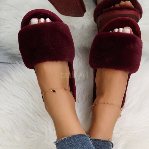 Women's Plush Sliders Sandals - Flat, Fluffy, Slip-On, Ideal for Home Relaxing - Picture 9 of 28