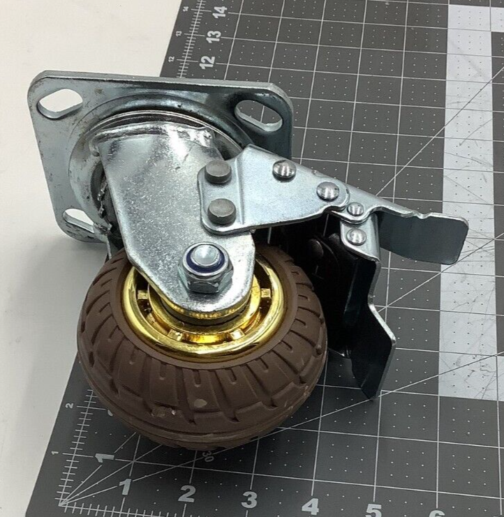 (QTY 2) Swivel Square Plate Caster with Rubber Wheel and Brake *Free