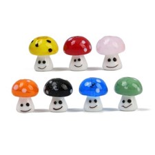 20pcs Handmade Lampwork Glass Mushroom Beads with Smile Crystal Beads for DIY