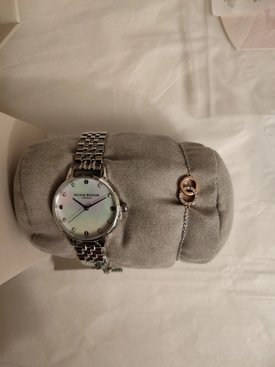 Olivia Burton Midi Classic Pearl Bracelet Watch Bejewelled Interlink Bracelet