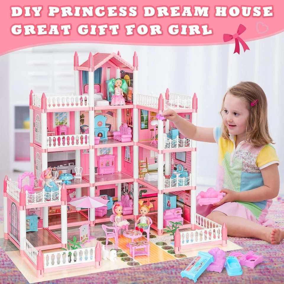 Barbie Dreamhouse Playhouse 4 pisos 11 habitaciones casa de muñecas con 4 muñecas figuras de juguete Foto 2 de 4