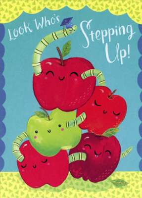 Worm Winding Through Apples Stepping Up To the Next Grade Graduation Card