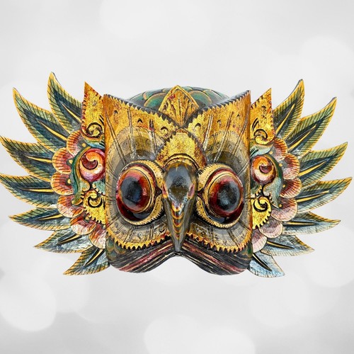 Balinese Mask Horned Owl Bird Mythical WINGED Owl Wall Hanging art Bali Folk Art - Picture 6 of 9