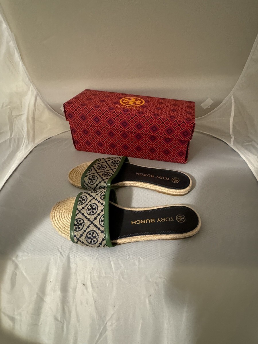 Tory Burch T Monogram Espadrille Slide Jacquard Nappa