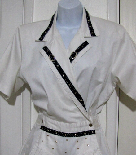VTG USA CACH´E Romper Dressy White Embellished short sleeve wide-leg M - Picture 3 of 15