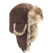 Brown Winter Mens Ushanka Aviator Trapper Hat Russian Trooper Flap Faux Fur Cap