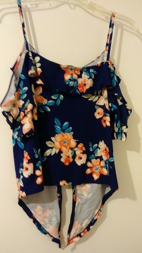 Derek Heart Juniors Blue Floral Tie Front Spaghetti straps Off the Shoulder M241 - Picture 2 of 6