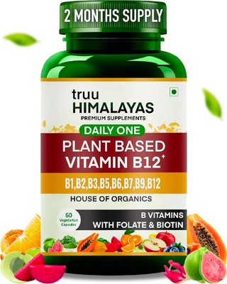 truu Himalayas Plant Based Vitamin B12 Supplement B1,B2,B3,B5,B6,B7,B9 60 cap