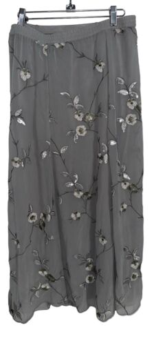 Soft Surroundings Womens Maxi Skirt Sz S Gray Embroidered Floral Sequins Boho