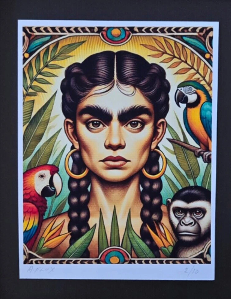 AIDAN FLUX | Auténtico firmado a mano edición limitada de 10 impresiones enmarcadas Frida Kahlo certificado de autenticidad Foto 3 de 4