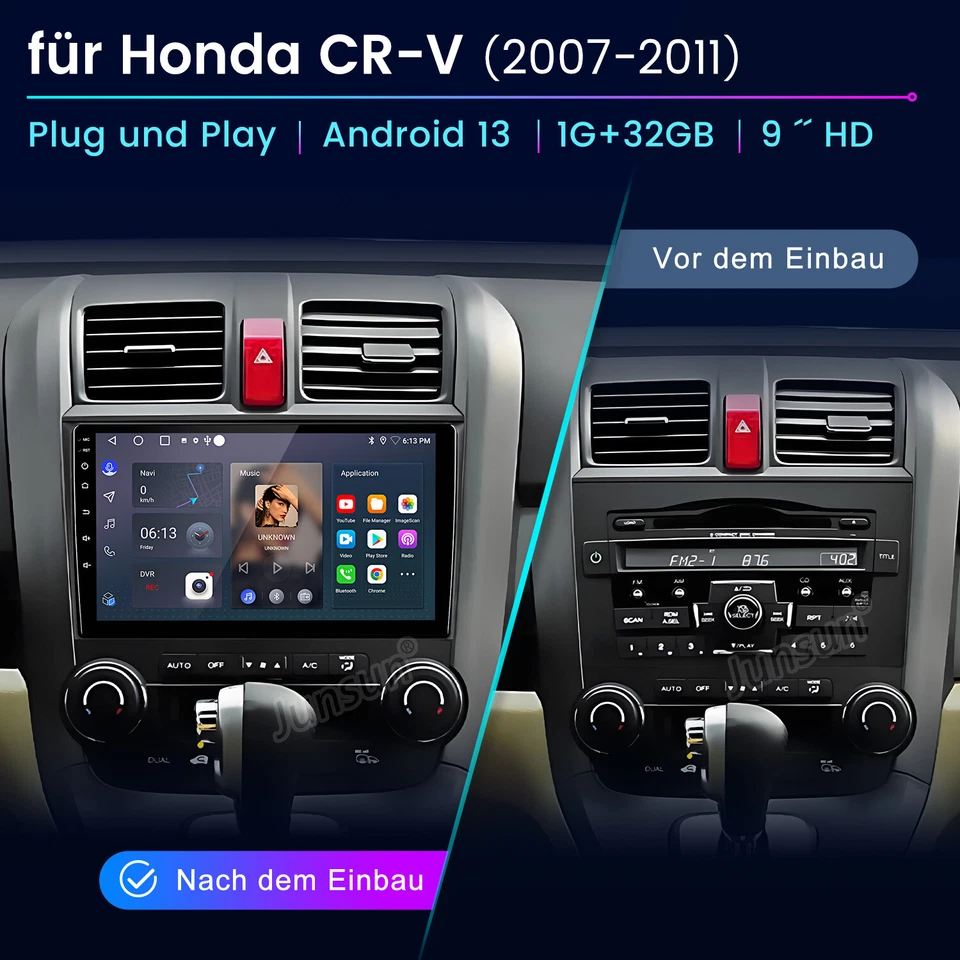 Für Honda CR-V CRV 2007-2011 Android 14 Autoradio DAB+ CarPlay GPS Navi WIFI SWC - Bild 2 von 4