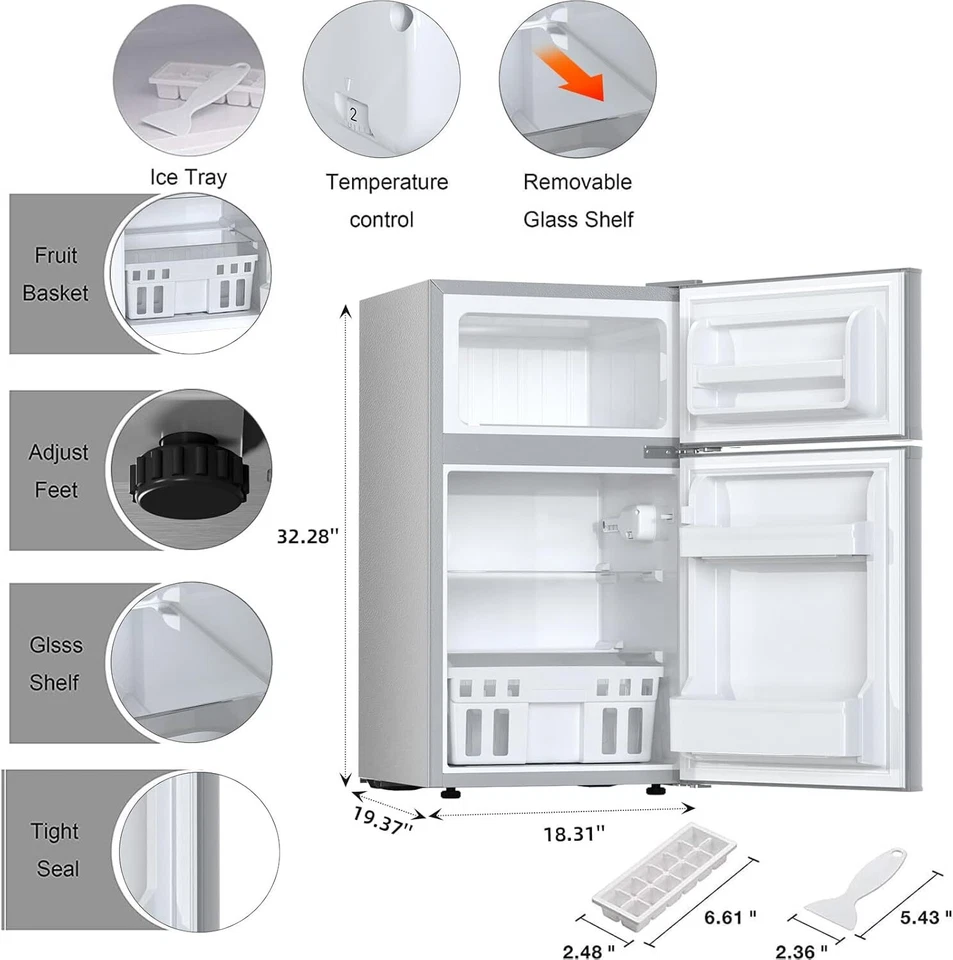 Mini congelador separado refrigerador compacto de 3,2 pies cúbicos, estantes extraíbles Foto 3 de 4