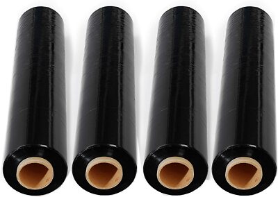 80 GAUGE - 4 Rolls Black Shrink Wrap Stretch Film 18'' X 1000' Total 4000 FT 