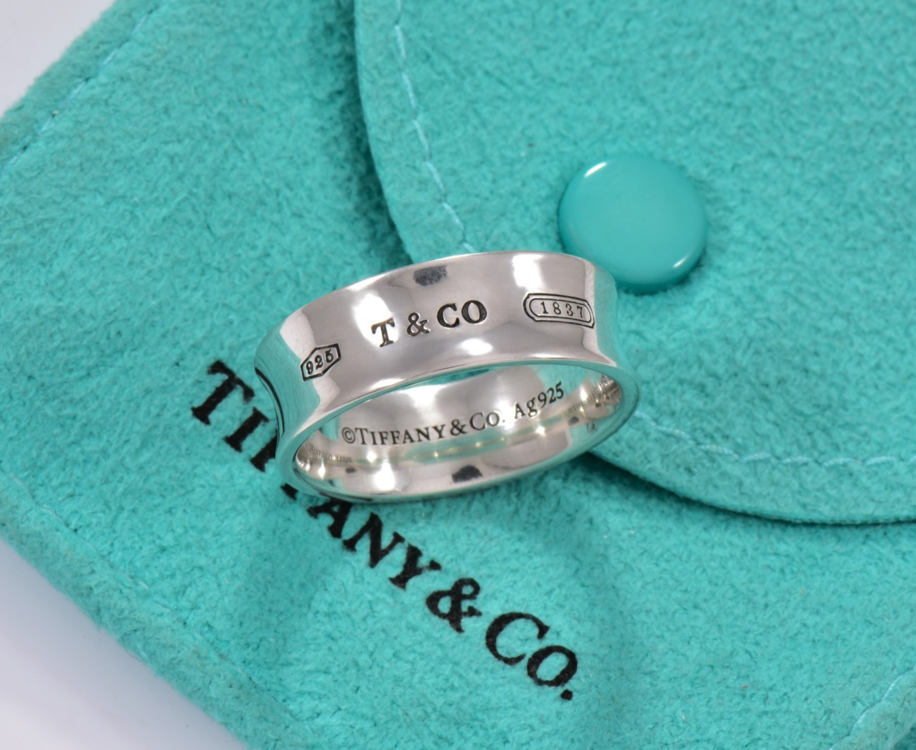 Size 7.5 Tiffany & Co Sterling Silver 1837 Medium Ring Band in Pouch New Version