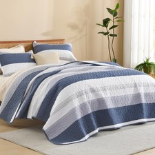Litanika King Quilt Set Mineral Blue 3 Piece 128x120 Stripe