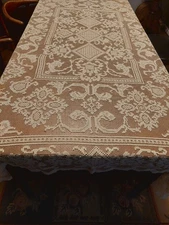 VINTAGE LACE TABLECLOTH Net Filet Knotted Handmade 60”x74” Flowers