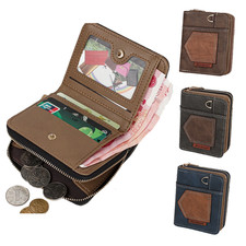 Men Short Retro Leather Wallet Bilfold Zipper Card Coin Case Clutch Handbag Gift