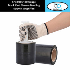 Cast Narrow Banding Stretch Wrap 5"x1000' 80 Ga Black Plastic Shrink Film 24 Rls