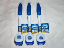 Set of 3 Dawn Dish Brushes with Built-in Scraper 10" Handled Brushes - NEW