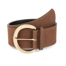 Women Suede Wide Waist Belt Coffee