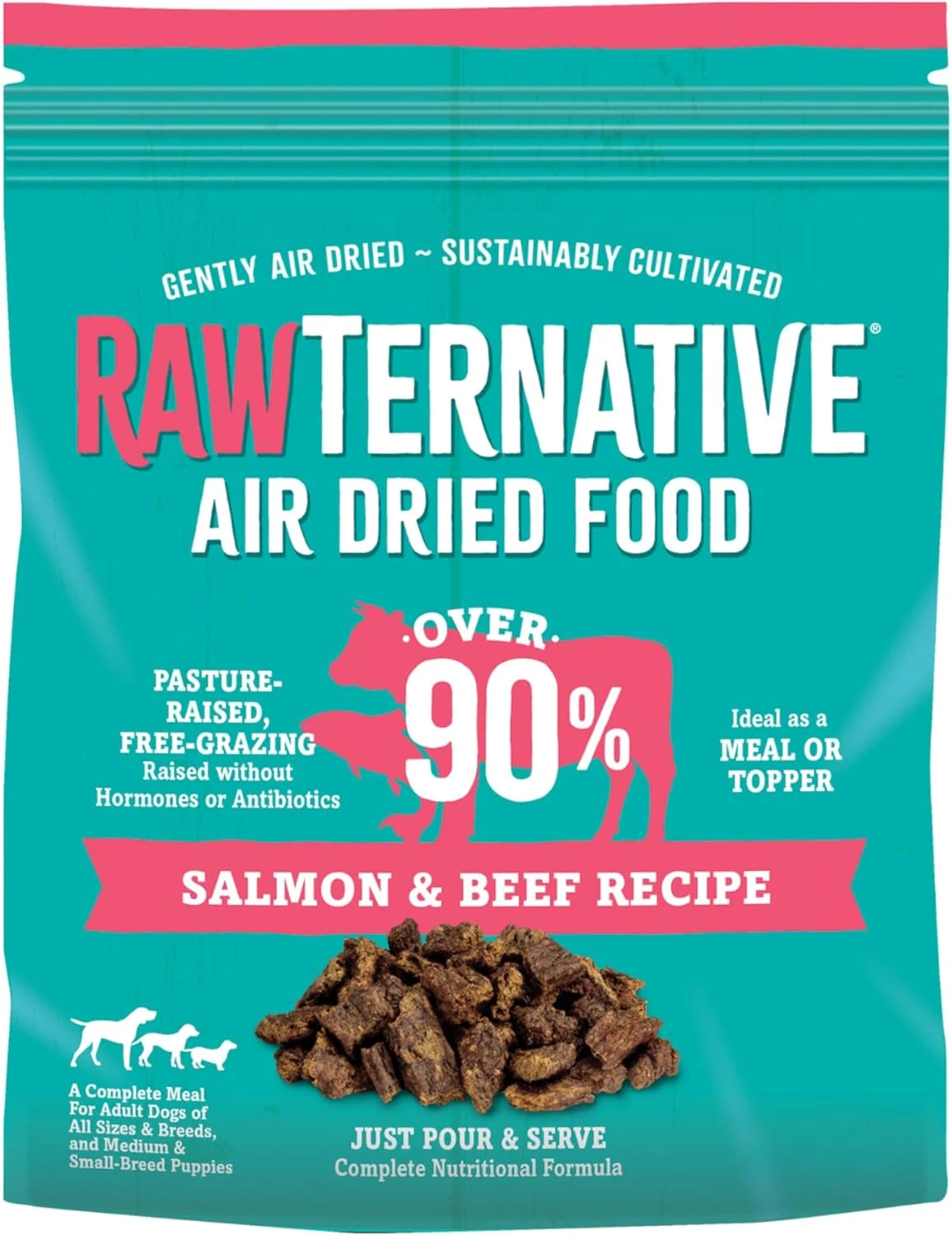 Rawternative Air Dried Dog Food, High Protein, over 90% Real Salmon & Beef + New