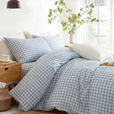 Gingham Duvet Cover Full Size Blue White Plaid Checkered Comforter Cover 3 Pcs B