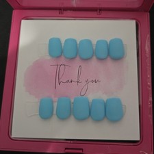 Blue Matte Short Square Press-On Nails Set Full Cover Pre-Designed