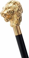 Vintage Antique Brass Lion Head Handle Wooden Walking Stick Cane Royal Gift