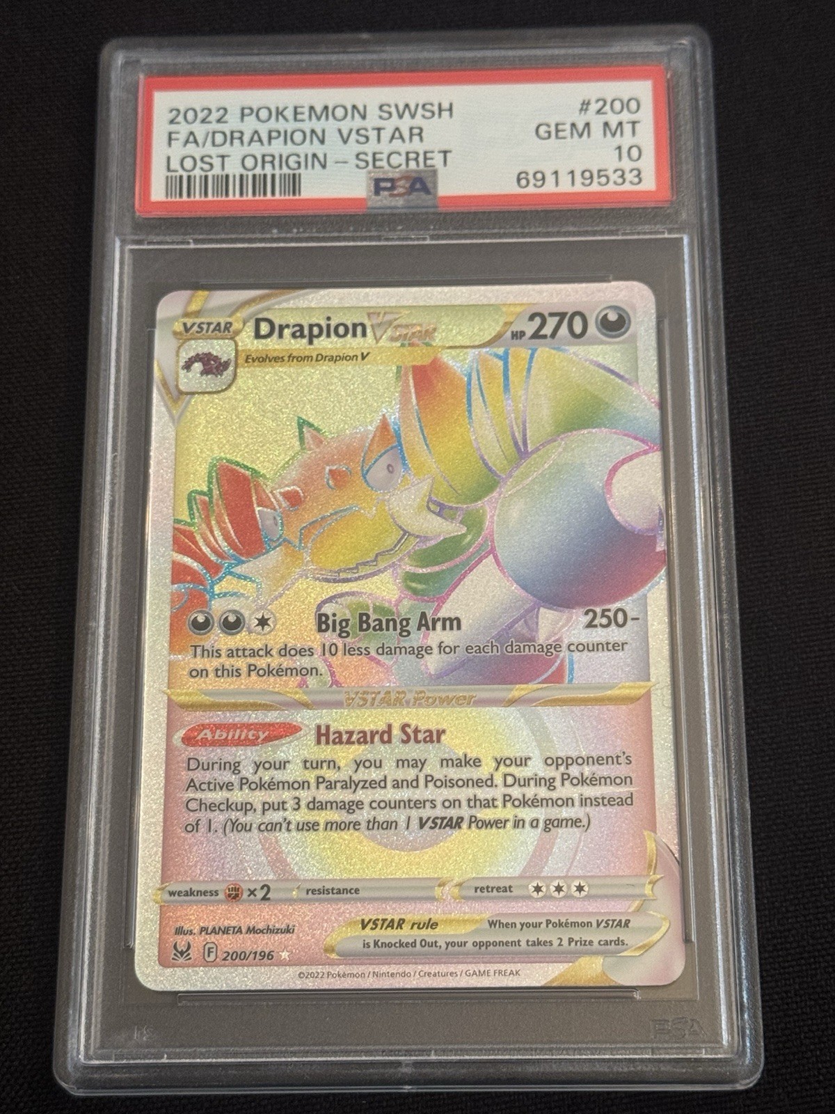 2022 Pokemon Lost Origin Full Art Secret #200 - PSA Gem Mint 10 - DRAPION VStar