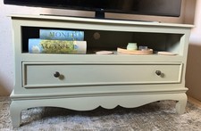 Sage Green Wooden Freestanding TV Stand Fully Assembled, 1 Drawer Shelf